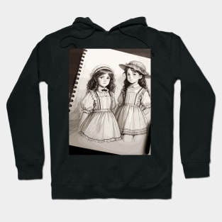 Pencil drawing. Portrait of twin girls Hoodie